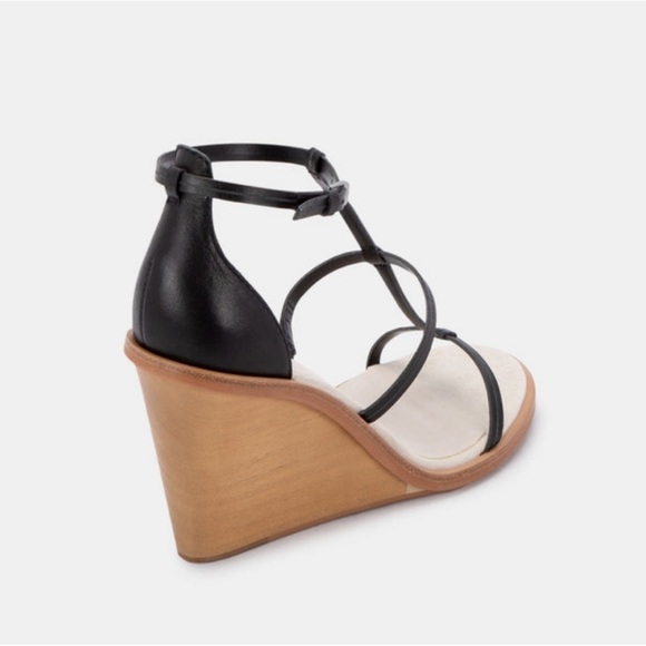 Dolce Vita | Jeana Black Leather Strappy Sandal Wedges | Size 8.5 - Picture 3 of 11